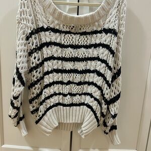 Chic Striped Knit Sweater in Black and Cream